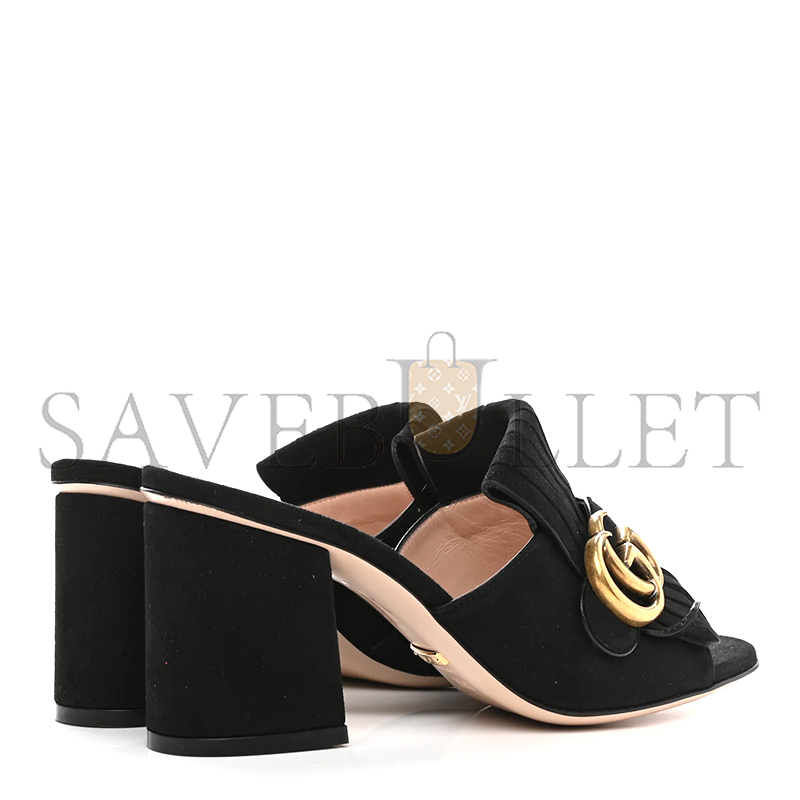 GUCCI WOMEN'S BLACK SUEDE GG MARMONT SLIDE 458051